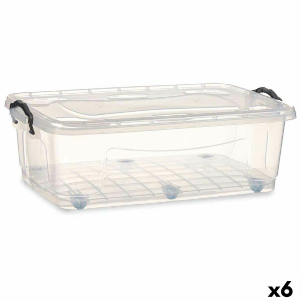 Storage Box with Wheels Transparent Plastic 30 L 40 x 20,5 x 63 cm (6 Units) on Sale