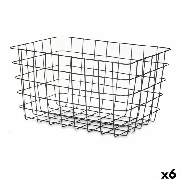 Multi-purpose basket Black Metal 38,5 x 20,5 x 28 cm Rectangular (6 Units) For Discount