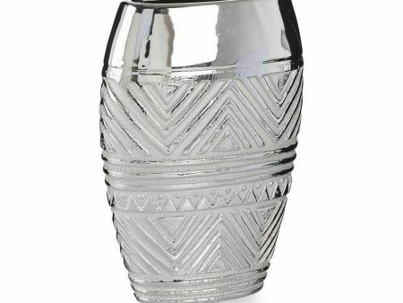 Vase Width Silver Ceramic 9,5 x 26,5 x 19,5 cm (6 Units) For Discount