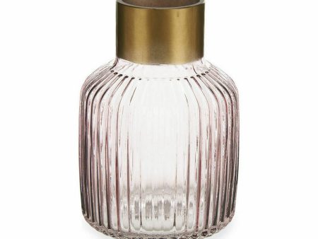 Vase Stripes Pink Golden Glass 14,5 x 22 x 14,5 cm (6 Units) Online