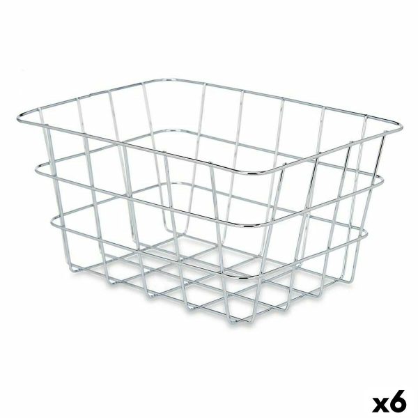 Multi-purpose basket Silver Metal 24 x 12,5 x 18,5 cm Rectangular (6 Units) Discount