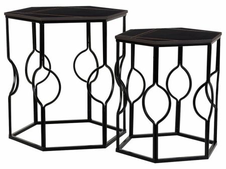 Set of 2 tables Alexandra House Living Black Iron MDF Wood 39 x 57 x 39 cm on Sale