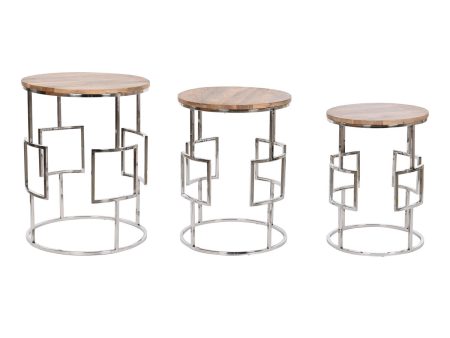 Set of 3 tables Home ESPRIT Brown Silver Natural Steel Mango wood 49,5 x 49,5 x 62 cm Cheap