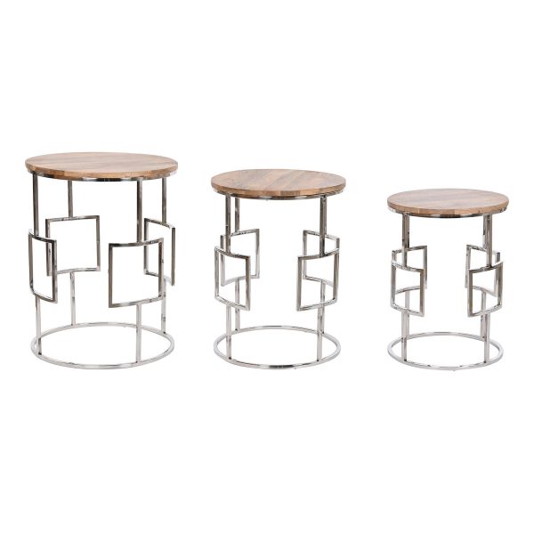 Set of 3 tables Home ESPRIT Brown Silver Natural Steel Mango wood 49,5 x 49,5 x 62 cm Cheap