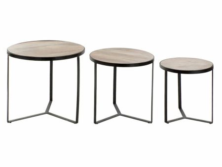 Set of 3 tables DKD Home Decor Brown Black Metal Plastic Mango wood 60 x 60 x 55 cm For Discount