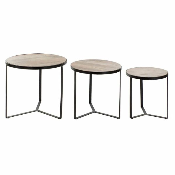 Set of 3 tables DKD Home Decor Brown Black Metal Plastic Mango wood 60 x 60 x 55 cm For Discount