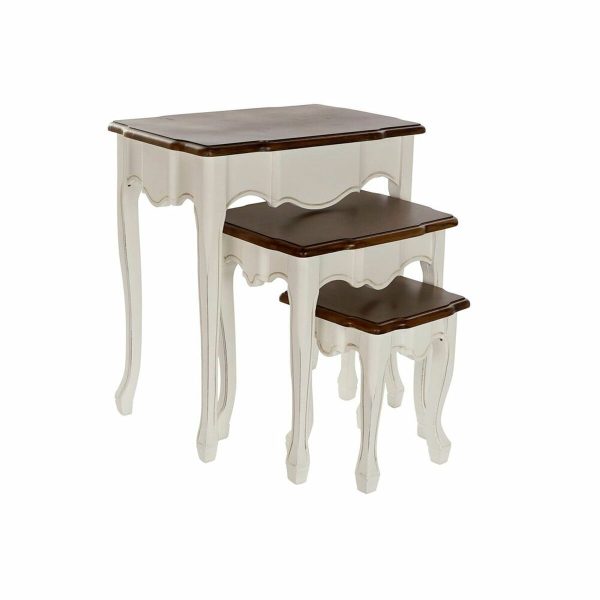 Set of 3 tables DKD Home Decor White Brown 60 x 40 x 66 cm Online Sale