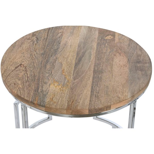 Set of 3 tables Home ESPRIT Brown Silver Natural Steel Mango wood 49,5 x 49,5 x 62 cm Cheap