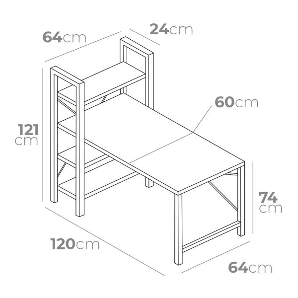 Desk with Shelf EDM 75196 Black Wood Metal 121 x 120 x 64 cm Online now