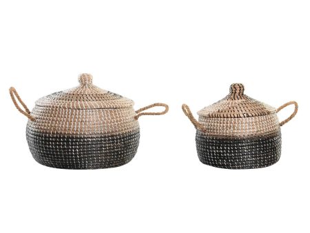 Basket set DKD Home Decor Grey Natural Bicoloured Seagrass Boho 41 x 41 x 33 cm (2 Units) Online Sale