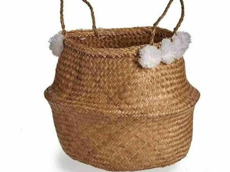 Decorative basket Pompoms White Natural Rushes 8 L 32 x 30 x 32 cm (8 Units) Online Sale