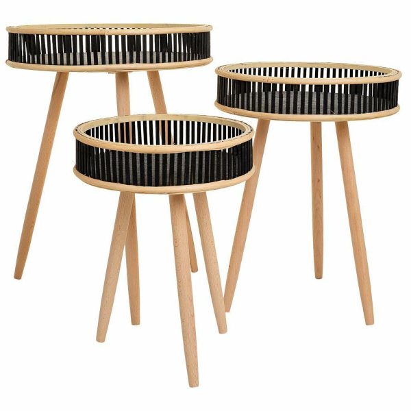 Set of 3 tables Alexandra House Living Black Wood Bamboo Supply