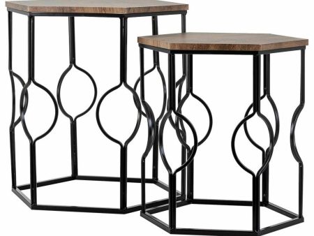 Set of 2 tables Alexandra House Living Brown Black Iron MDF Wood 39 x 57 x 39 cm Online