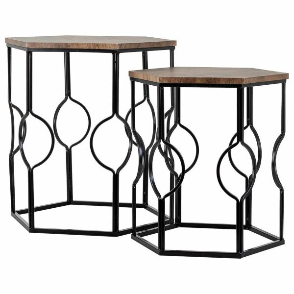 Set of 2 tables Alexandra House Living Brown Black Iron MDF Wood 39 x 57 x 39 cm Online