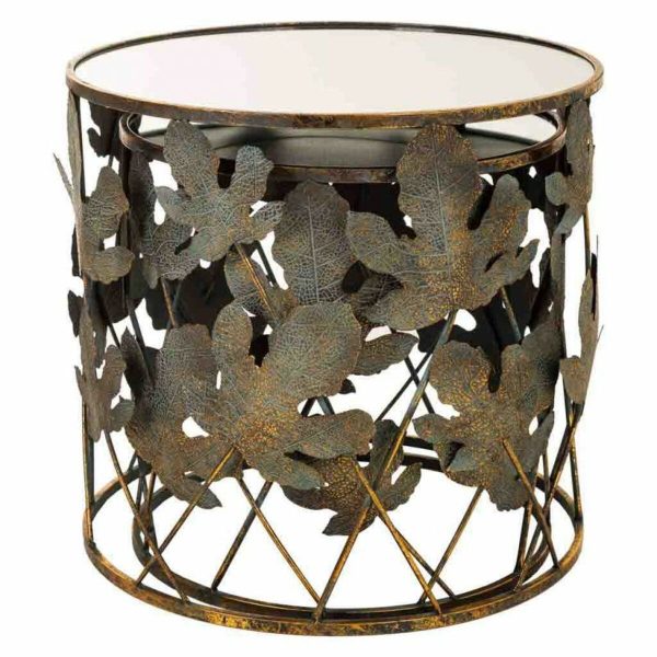 Set of 2 tables Alexandra House Living Golden Glass Iron 60 x 56 x 60 cm Online