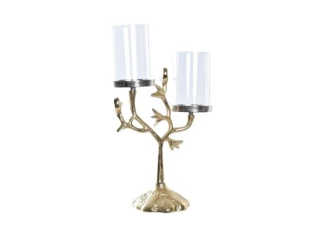 Candle Holder DKD Home Decor Crystal Golden Aluminium Birds (29 x 15 x 48 cm) Discount