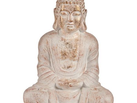 Decorative Garden Figure Buddha White Gold Polyresin (25 x 57 x 42,5 cm) on Sale