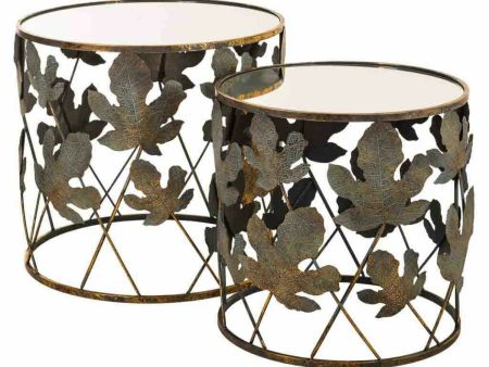 Set of 2 tables Alexandra House Living Golden Glass Iron 60 x 56 x 60 cm Online