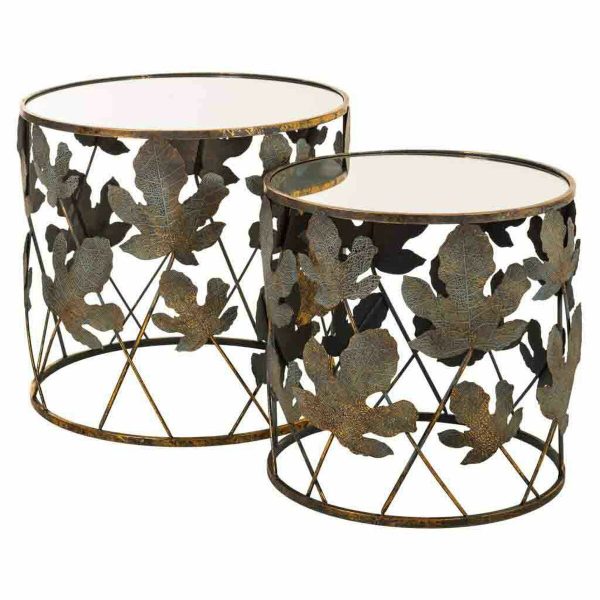 Set of 2 tables Alexandra House Living Golden Glass Iron 60 x 56 x 60 cm Online