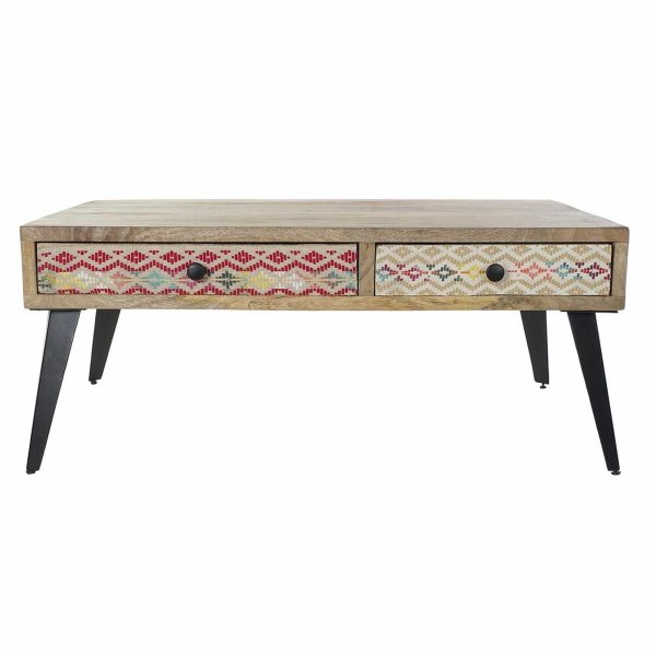 Side table DKD Home Decor 110 x 70 x 46 cm Black Metal Brown Multicolour Mango wood Online Sale