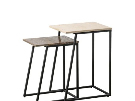 Side table 45 x 35 x 63,5 cm Brown Cream Marble Iron (2 Units) For Sale