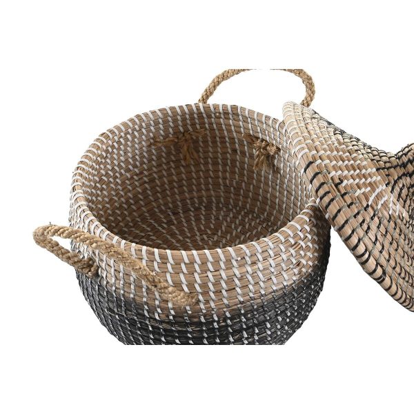 Basket set DKD Home Decor Grey Natural Bicoloured Seagrass Boho 41 x 41 x 33 cm (2 Units) Online Sale