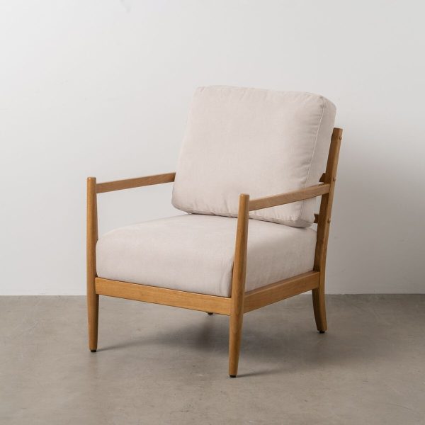 Armchair Beige Natural Rubber wood MDF Wood Foam 100 % polyester 65 x 71 x 88 cm on Sale