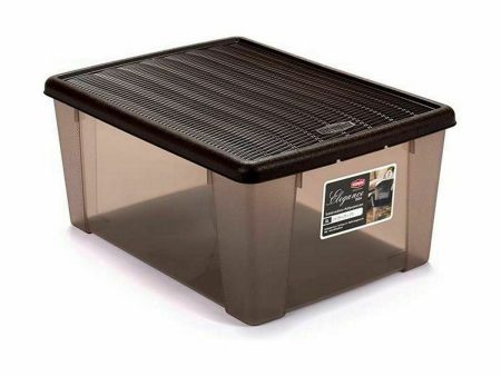 Storage Box with Lid Stefanplast Elegance Brown Plastic 15 L 29 x 17 x 39 cm (6 Units) Cheap