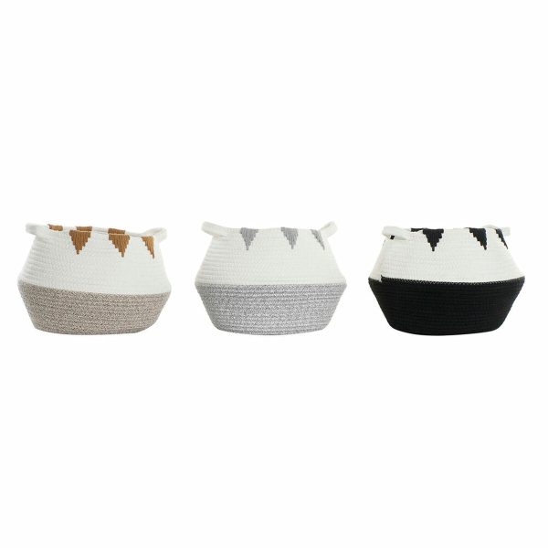 Basket DKD Home Decor White Black Grey Mustard Boho 36 x 36 x 26 cm (3 Pieces) Online Hot Sale