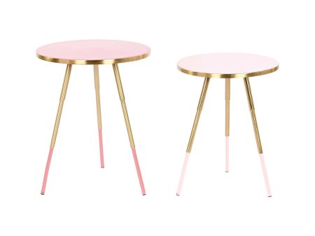 Set of 2 tables Home ESPRIT Pink Golden 41 x 41 x 51 cm Online Hot Sale