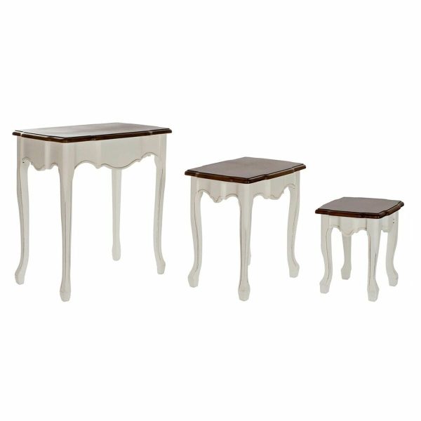 Set of 3 tables DKD Home Decor White Brown 60 x 40 x 66 cm Online Sale