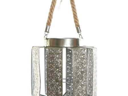 Candle Holder DKD Home Decor 21 x 21 x 23 cm Silver Metal Rope Arab For Sale