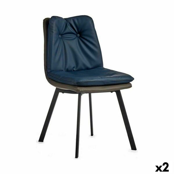 Armchair Buttons Blue Black Grey Steel 62 x 85 x 47 cm (2 Units) on Sale