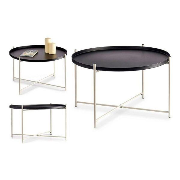 Side table Black White Metal (76,5 x 46 x 76,5 cm) Fashion