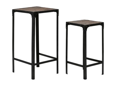 Set of 2 tables Home ESPRIT Black Natural 38 x 38 x 75 cm Online