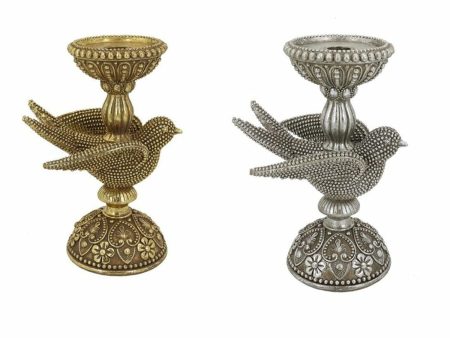 Candle Holder DKD Home Decor Golden Silver Resin Bird 17 x 11 x 25 cm (2 Units) Online