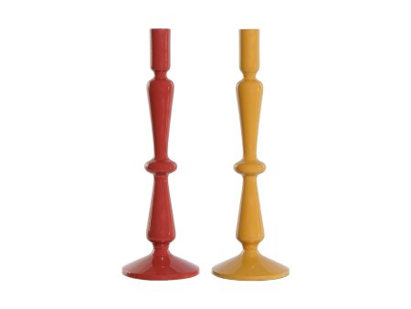 Candle Holder Home ESPRIT Mustard Terracotta Aluminium 10 x 10 x 32 cm (2 Units) Online now