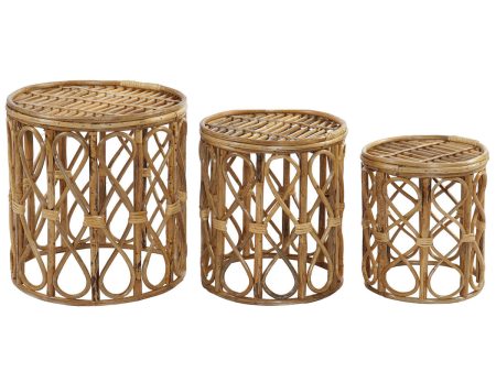 Set of 3 tables DKD Home Decor 39 x 39 x 41 cm Natural wicker Sale