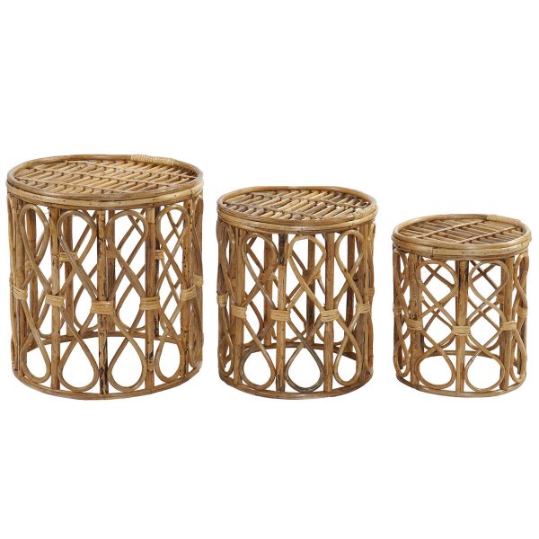 Set of 3 tables DKD Home Decor 39 x 39 x 41 cm Natural wicker Sale