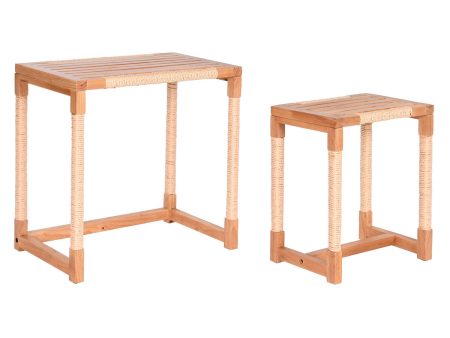 Set of 2 tables Home ESPRIT Natural Rope Fir 58 x 38 x 60 cm For Sale