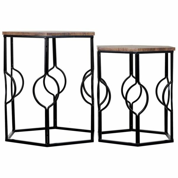 Set of 2 tables Alexandra House Living Brown Black Iron MDF Wood 39 x 57 x 39 cm Online