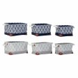 Basket set DKD Home Decor White Brown Grey Navy Blue Leaf of a plant Boho 40 x 30 x 24 cm Plastic 3 Pieces (2 Units) Discount