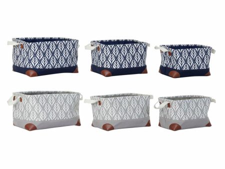 Basket set DKD Home Decor White Brown Grey Navy Blue Leaf of a plant Boho 40 x 30 x 24 cm Plastic 3 Pieces (2 Units) Discount