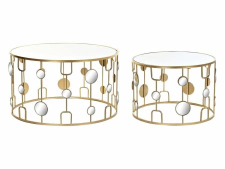 Set of 2 small tables DKD Home Decor Mirror Golden Metal (80 x 80 x 45 cm) (2 pcs) Sale