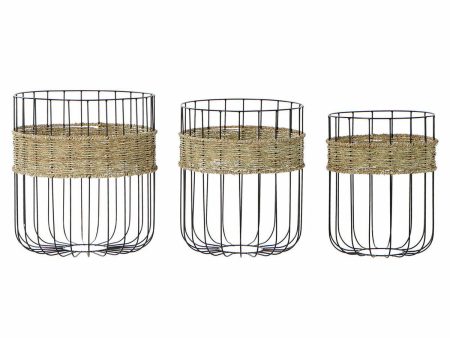 Basket set DKD Home Decor Black Natural Metal Natural Fibre 35 x 35 x 40 cm 3 Pieces Online