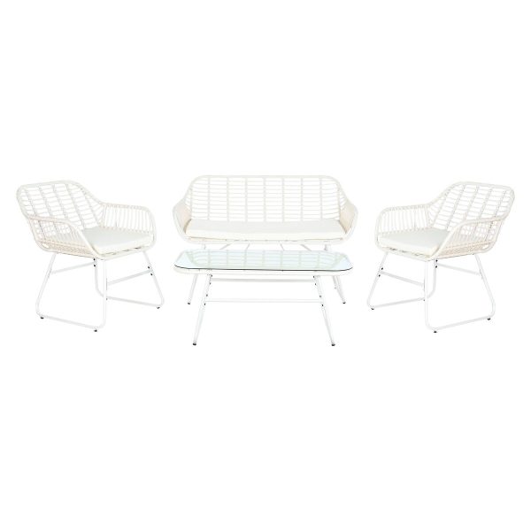 Sofa and table set DKD Home Decor Metal synthetic rattan 124 x 74 x 84 cm Sale