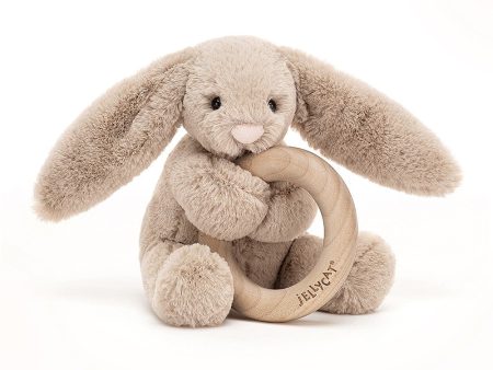 JellyCat Bashful Beige Bunny Wooden Ring Toy Online now